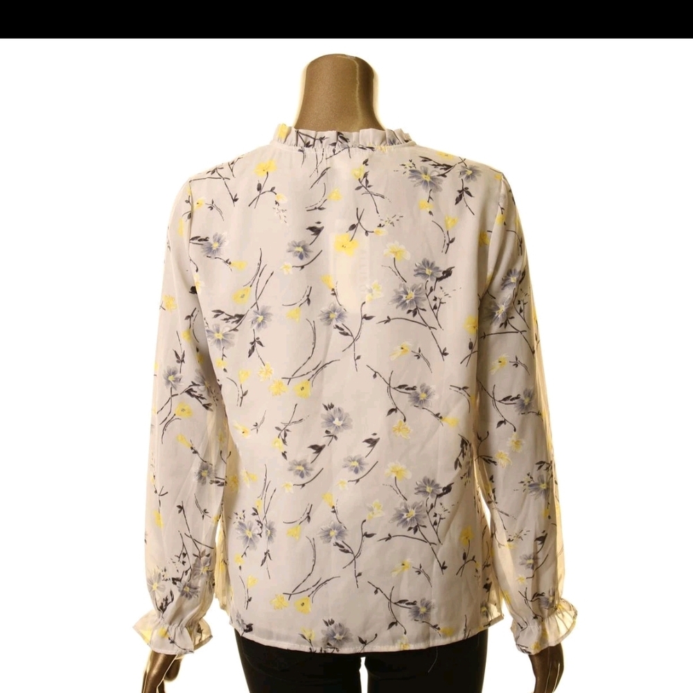 Floral Print Women's Top - Gray and Yellow M
